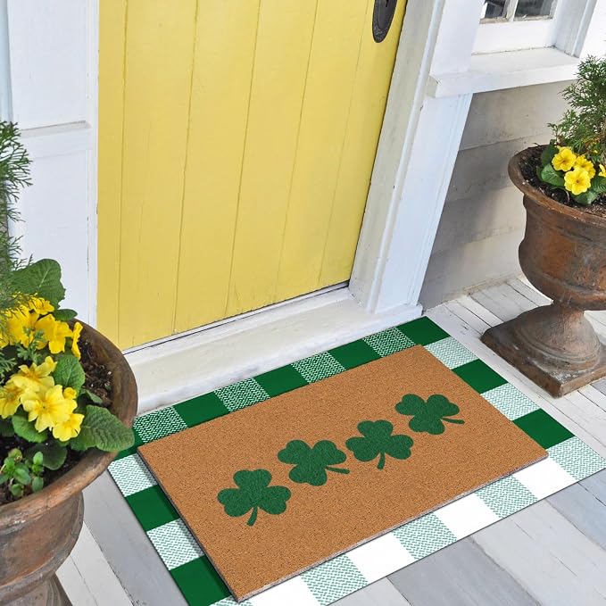 Tinideya 2 Pcs St. Patrick's Day Door Mat Shamrock Welcome Non Slip Green and - Image 6