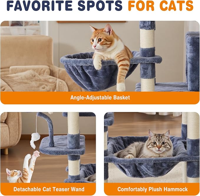 DUMOS Tall 71 inch Cat Tree Tower, Large Multi Level Cat Climbing Tower - Image 3