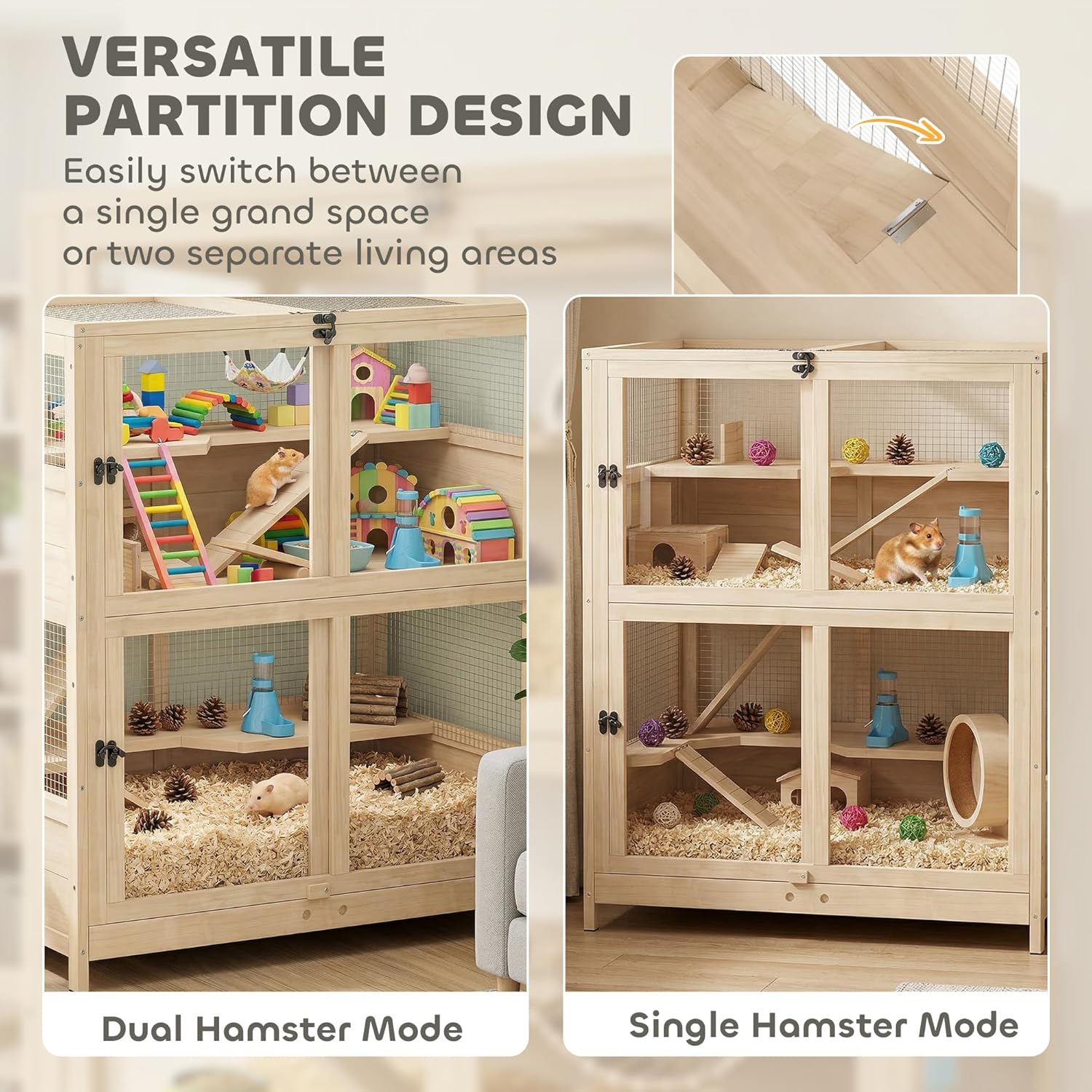 PawHut Wooden Hamster Cage, 33" x 21" x 36" - GlobalHabitat Supply