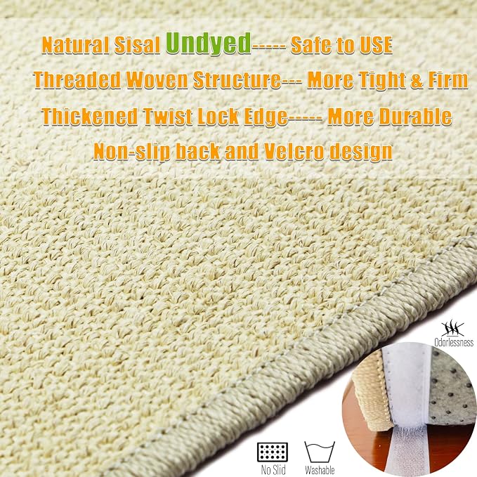 Cat Scratcher Mat, 23.6x15.7' Natural Sisal Scratching Pad - Image 3