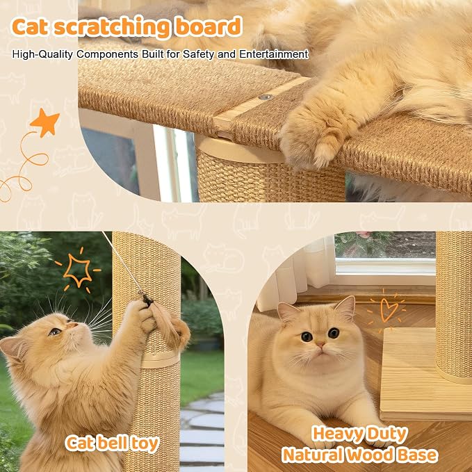54.3" Cat Window Perch with 3 Adjustable Roman Column Sisal Posts, Drill-Free - Image 6