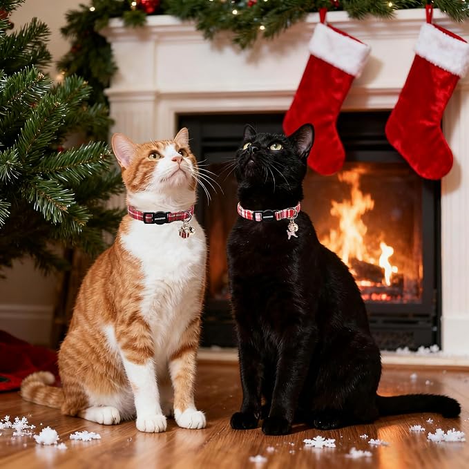 2 Pack Christmas Plaid Cat Collars Breakaway - Image 5