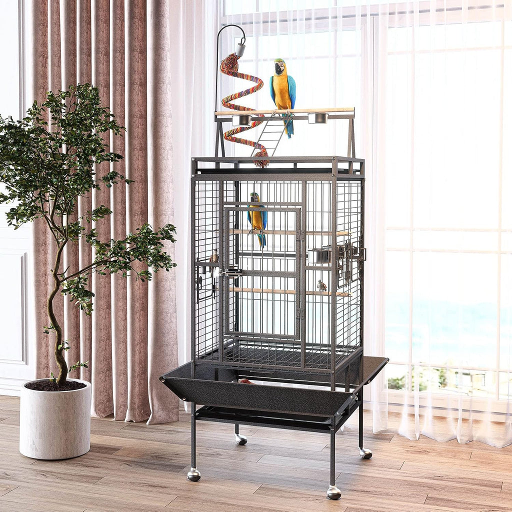 BOINN 82 Inch Wrought Iron Bird Cage with Rolling Stand - GlobalHabitat Supply