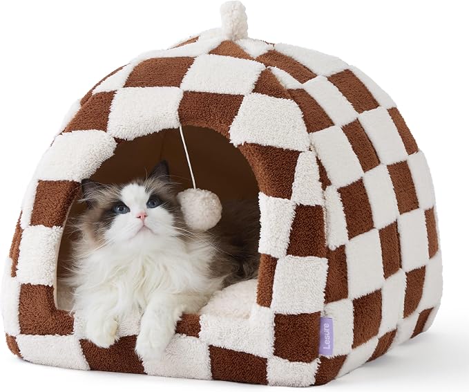 Lesure Cute Cat Beds for Indoor Cats - 2 in 1 Cat Cave Bed for Large Cats by Lesure