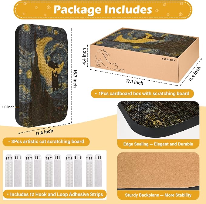 Art Cat Scratcher, 3 Packs Wall-Mountable Art Cat Scratching Board - Image 3