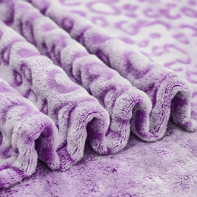 Bnuitland Purple Leopard Print Flannel Throw Blanket, 300 GSM Double Sided - Image 3