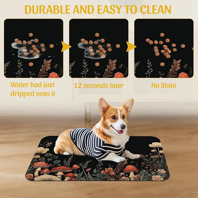 Vintage Mushroom Flower Pet Feeding Mat, Absorbent Dog Cat Bowl Pad, Fast Dry - Image 5