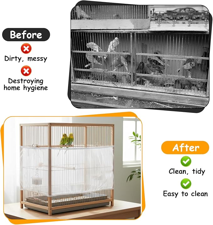 Bird Cage Seed Catcher, Adjustable White Bird Cage Net Birdcage Cover Skirt - Image 6