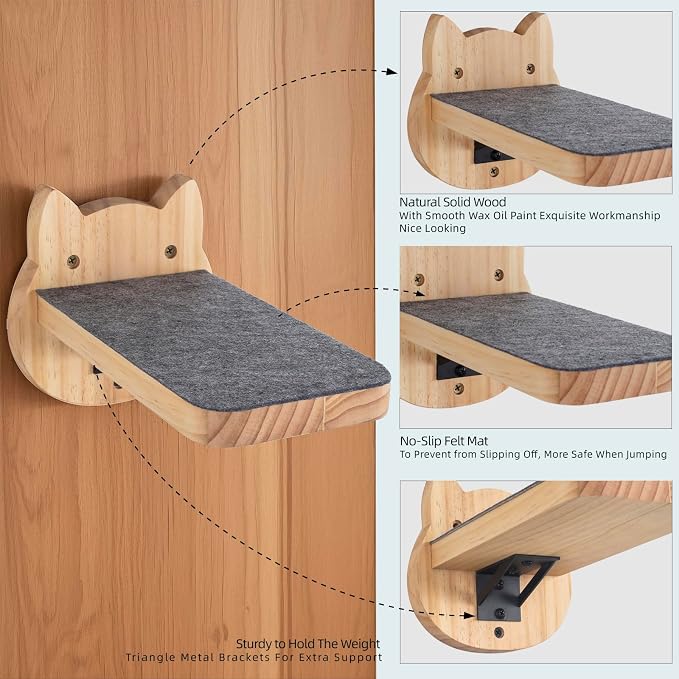 ESPETS Natural Solid Wood Cat Wall Floating Steps Set of 3 - Image 2