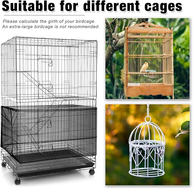 Shappy 2 Pieces Adjustable Bird Cage Seed Catcher Birdcage Cover Nylon Mesh - Image 4