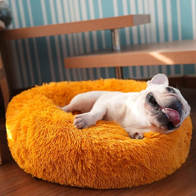 Calming Donut Dogs Beds for Small Dogs Washable, 23inch Plush Round Pet Bed for by nononfish