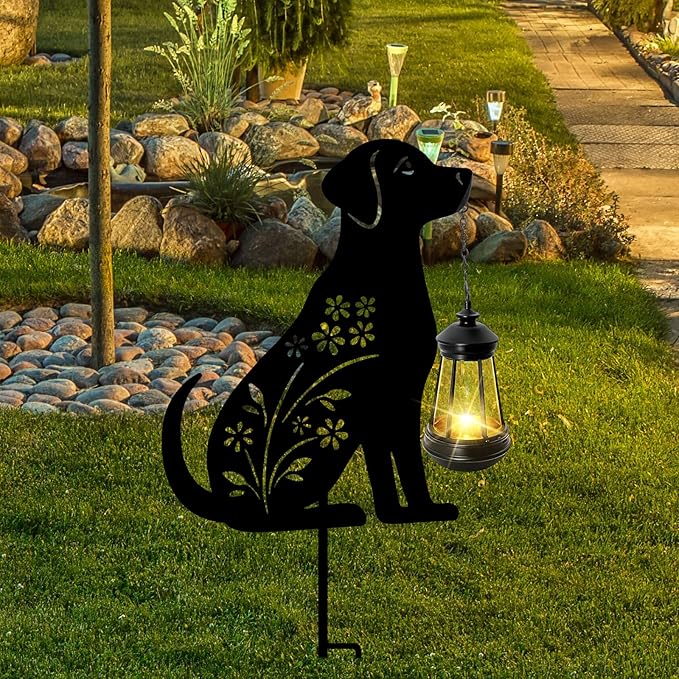 Bshine Dog Solar Light Outdoor Garden Decoration, Waterproof Metal Stake Black - Image 6