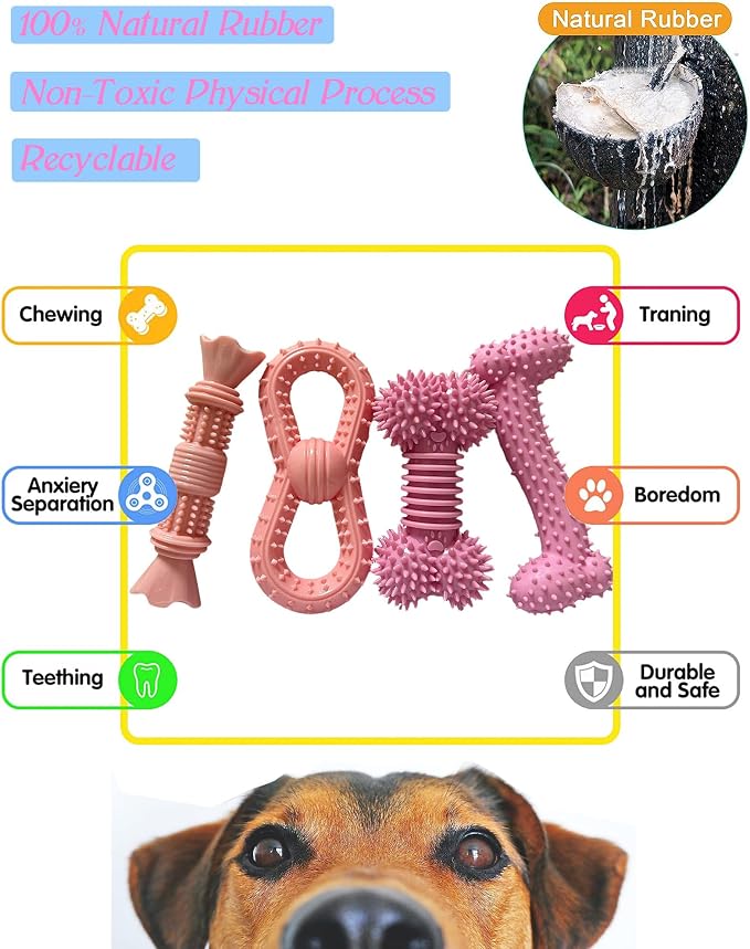 4 Pack Teething Toys Dog Durable Chew Toys Soft Rubber Toy Dog Teeth Cleaning - Image 5