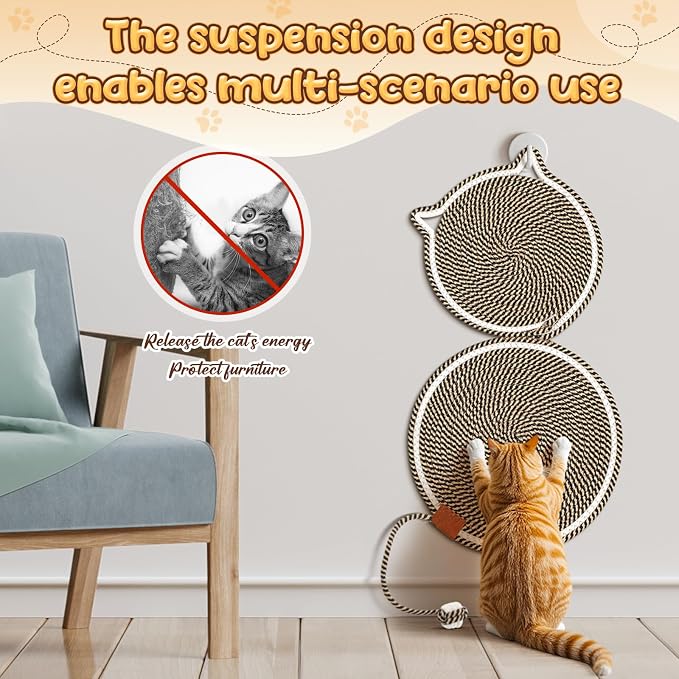 25.6 Inch Large Scratching Mat for Indoor Cats Natural Cotton Rope Flat - Image 6