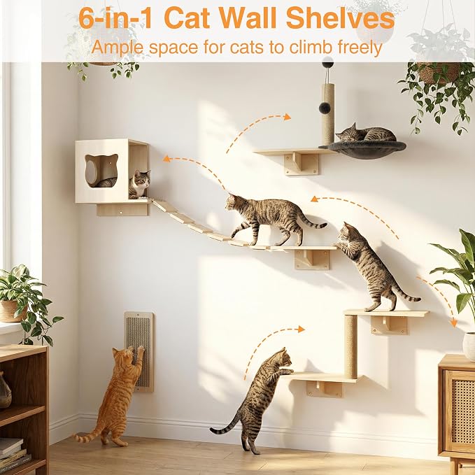 Cat Wall Shelves, Modern Wall-Mounted Cat Furniture Includes House, Perch & - Image 6