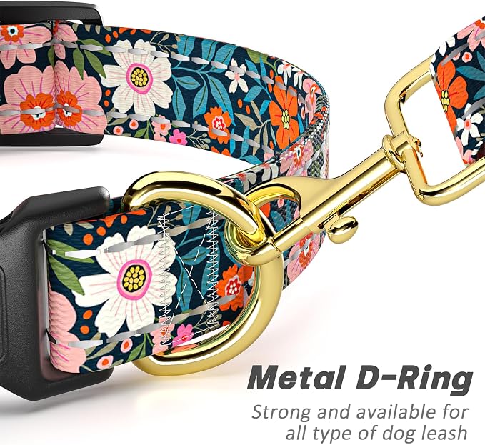 Reflective Dog Collar for Medium Dogs, Cute Flower Theme Adjustable Heavy-Duty - Image 5