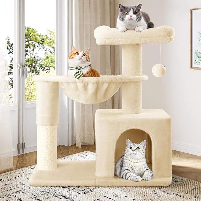 Allewie 29.5in Indoor Cat Tree, Padded Perch, and Hanging Ball, Suitable - Image 2