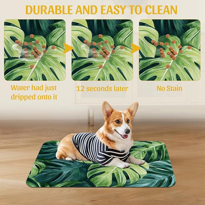 Tropical Palm Leaves Pet Feeding Mat, Absorbent Quick-Dry Dog Cat Bowl Mat - Image 5
