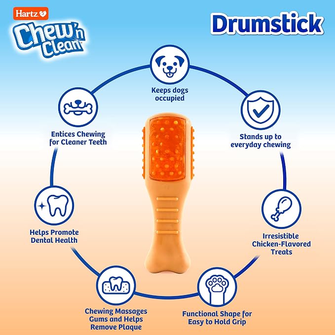 Hartz Chew ‘n Clean Chew Toy and Treat in One Chicken Flavored Drumstick Dog Toy - Image 2
