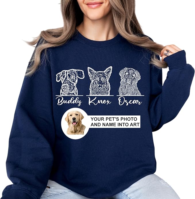 Custom Dog Mom Sweatshirt, Personalized Line Art Portrait Dog Hoodie, - Image 6
