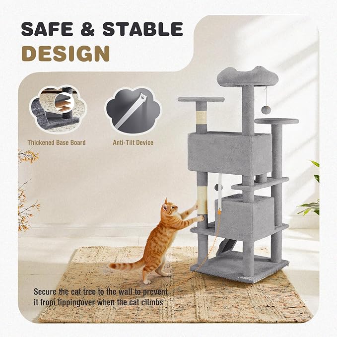 Cat Tree 54 Inch, Sisal Scratching Posts and Climbing Ladder, Pet Play Toy - Image 6