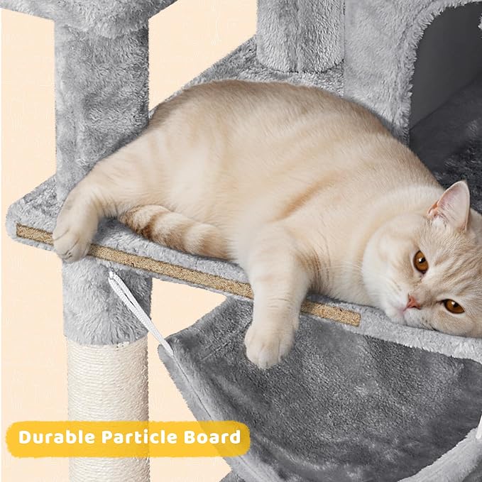 Yaheetech Cat Tree, 67in Large Tower w/ 3 Removable Teaser Sticks, 2 Kitten-Ear - Image 8
