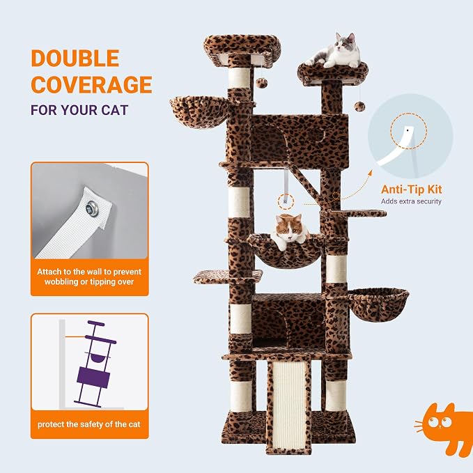 Allewie 81 Inches Tall Cat Tree/Multi-Level Large Climbing Tree House and Towers - Image 7