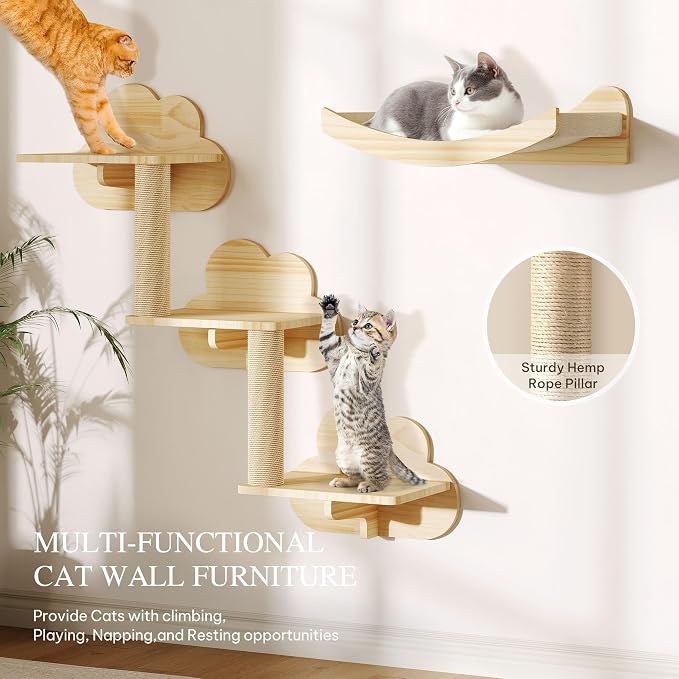 13-in-1 Cat Wall Shelves and Perches, Floating Cat Shelves, Solid Wood Wall - Image 3