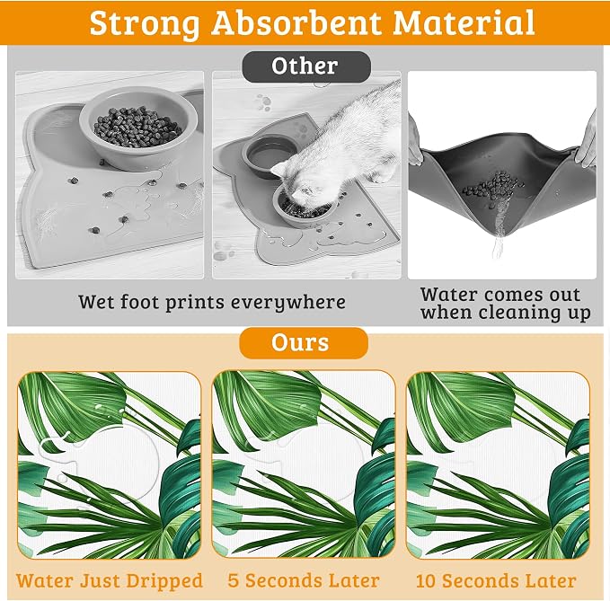 Dog Bowl Mat, Leaves Pet Feeding Mat - Image 3