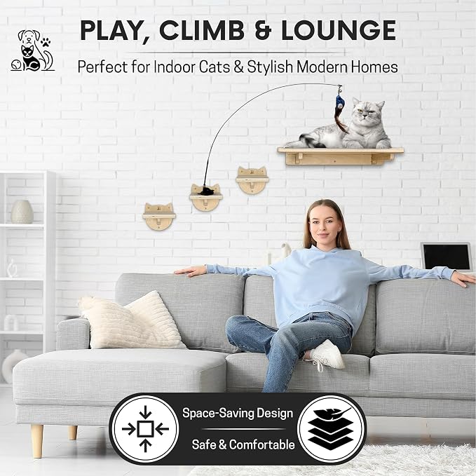 Snuggle & Play Cat Wall Shelves & Climbing System – Modern Furniture Set - Image 5