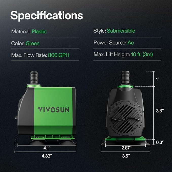 VIVOSUN 800GPH Submersible Pump, Ultra Quiet Water Fountain Pump - Image 6