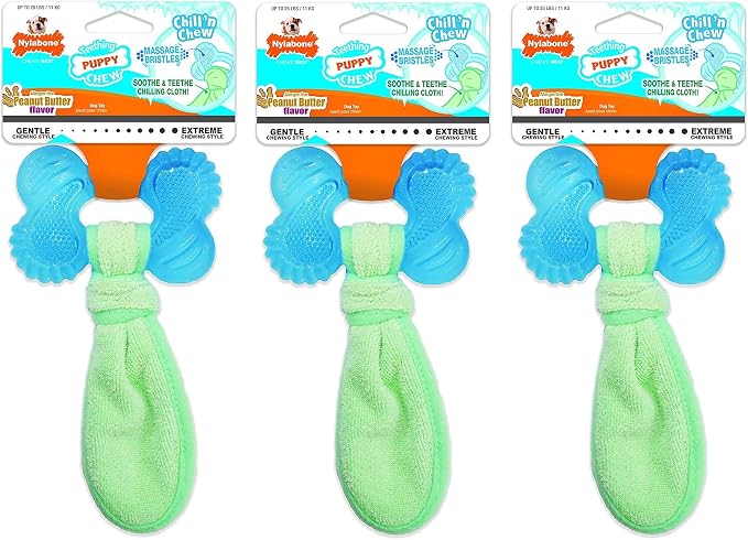 Nylabone 3 Pack of Chill 'n Chew Puppy Teething Toys, Allergen-Free Peanut by Nylabone