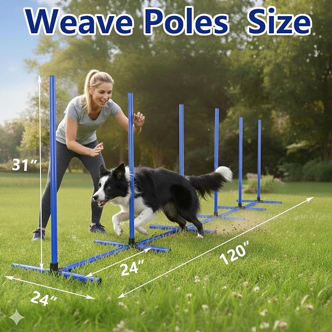 6 Weave Poles & 2 Hurdle Dog Agility Set, Indoor & Outdoor Training Equipment - Image 3