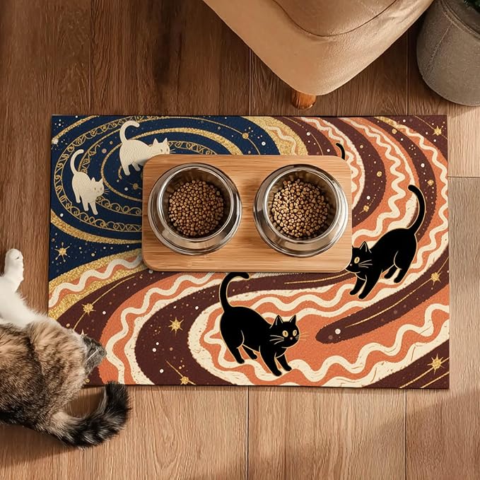 Pet Feedings Mats 20x12 inch Black Cat Design Pet Bowl Placemat Non Slip Mat - Image 5