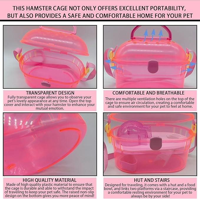 kathson Portable Hamster Cage Dwarf Hamster Carry Case Syrian Hamster Carry - Image 3