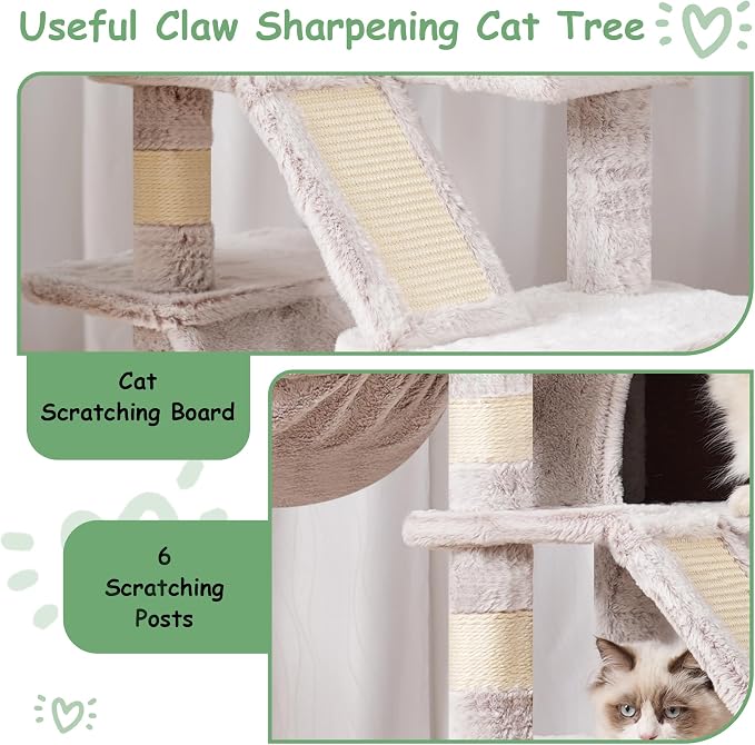 Cat Tree, Cat Condo with Cat Scratching Post and Board, Cat Hammock, Muchroom - Image 6