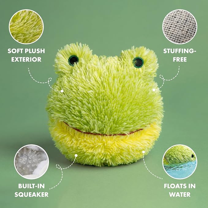 Pet Lou DOG'Z 4 Inch EZ Squeaky Frog Dog Plush Toy, Stuffing-Free Soft Plush Toy - Image 2