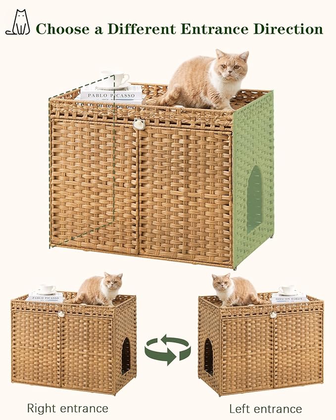 Cat Litter Box Enclosure Furniture, Handwoven Rattan Hidden Litter Box - Image 6