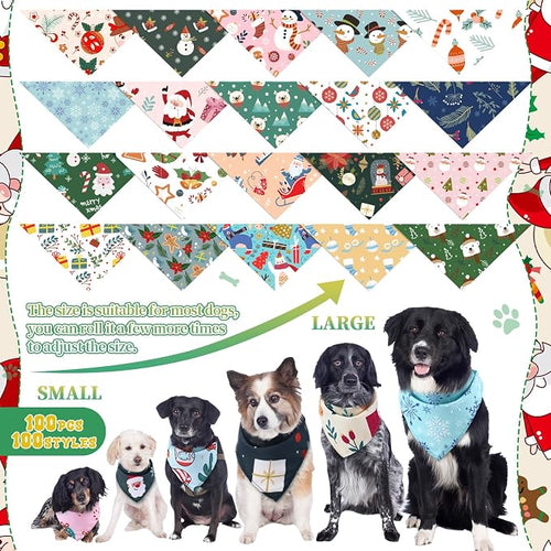 100 Pcs Christmas Dog Bandanas Bulk Pet Bibs Colorful Triangle Scarf Xmas Pet - Image 2