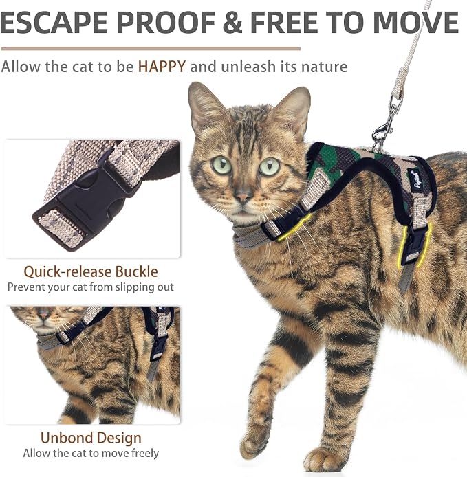 PUPTECK Cat Harness and Leash Set Escape Proof, Reflective Adjustable Soft Mesh - Image 3