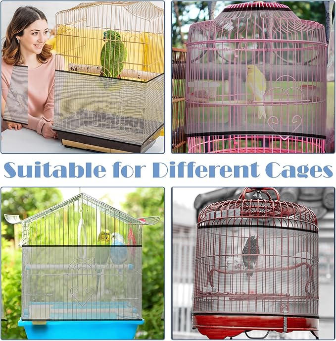 Adjustable Bird Cage Seed Catcher Net Cover Elastic Band Mesh Cover Black - Image 5