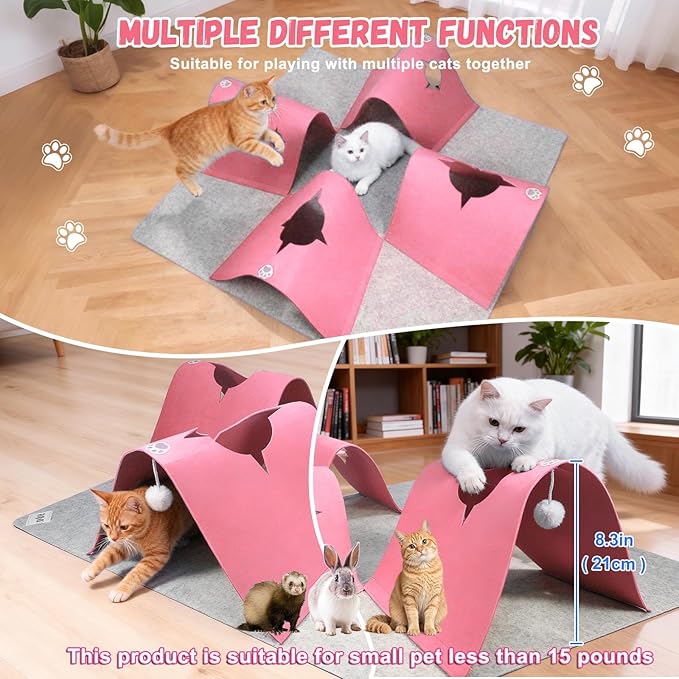 Interactive Cat Tunnel Mat for Indoor Cats, 4-Way Felt Cat Cave - Image 3