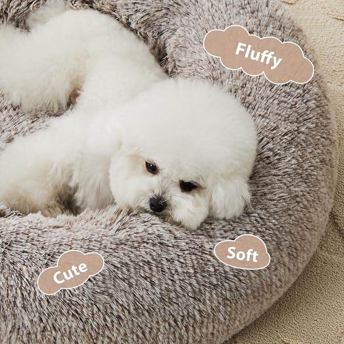 WNPETHOME Calming Dog Bed & Cat Bed, Anti-Anxiety Donut Small Dog Bed, Fluffy - Image 2