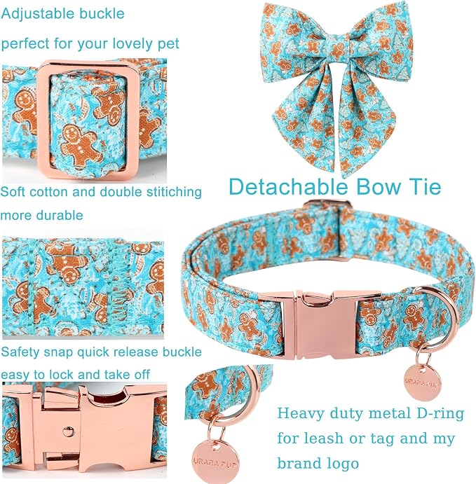 Christmas Dog Collar with Bow Tie, Adjustable Gingerbread Pet Collar, Chriatmas - Image 2