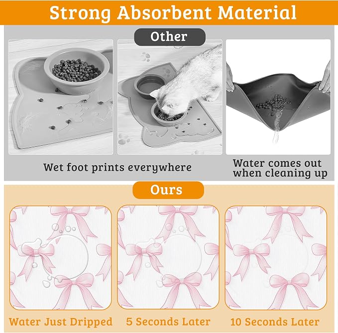 Pet Feeding Mat, Non-Slip Water Bowl Placemat, Pet Supplies 12" x 20" - Image 3