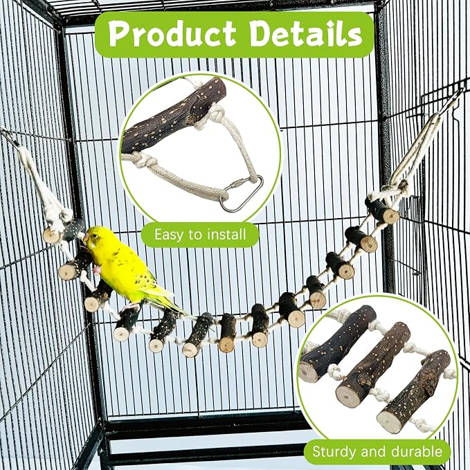 BNOSDM Birds Rope Ladder Toy 2Pcs Wooden Bird Hanging Ladders Pet Climbing - Image 4
