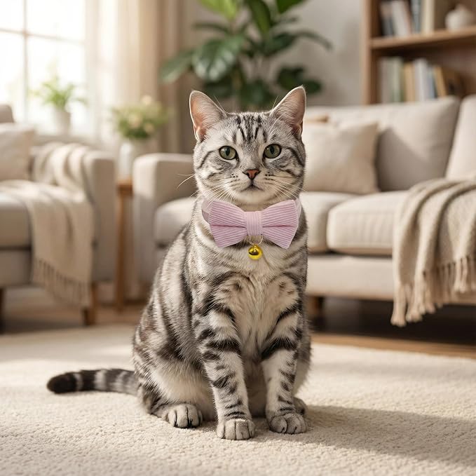 THAIN Cat Collar with Bow Tie and Bell, Breakaway Adjustable Cute Soft Corduroy - Image 6