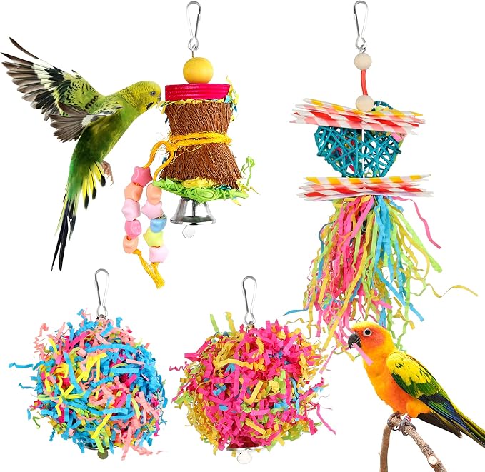 YUEPET 4 Pack Bird Shredder Toys Small Parrot Chewing Toys Parrot Cage Foraging by YUEPET