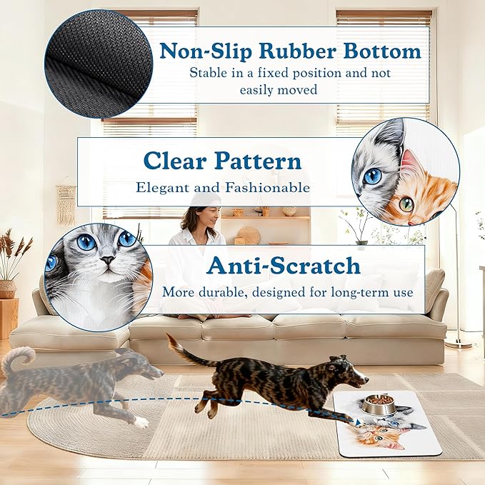 Cute Cats Pet Food Mat for Cats and Dogs–Christmas Stocking Absorbent Quick Dry - Image 4
