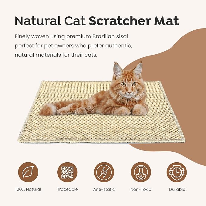 Premium Brazilian Cat Scratcher Mat – 24'' x 16'' Natural Fiber 100% Sisal - Image 2